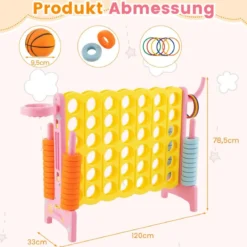 Riesiges 4-Gewinnt-Spiel erweitertes 4-Gewinnt-Spielset mit Basketballkorb und Wurfring Hellblau/Rosa