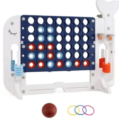 Riesiges 4 Gewinnt Spiel im Wal-Design Höhenverstellbares Kinderspielzeug mit 42 Jumbo-Ringen Dunkelblau