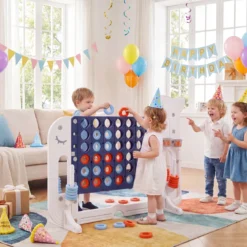 Riesiges 4 Gewinnt Spiel im Wal-Design Höhenverstellbares Kinderspielzeug mit 42 Jumbo-Ringen Dunkelblau