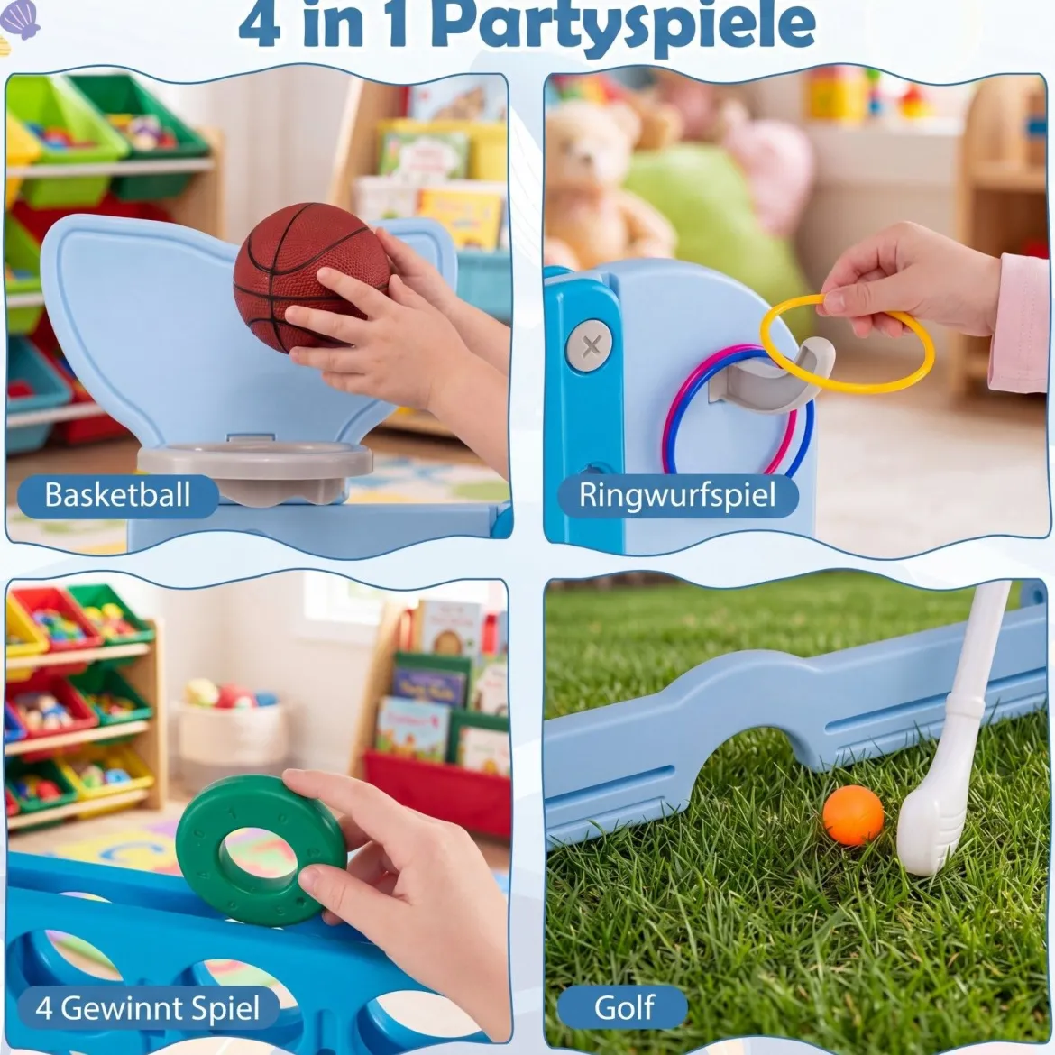 Riesiges 4 Gewinnt Spiel im Wal-Design Höhenverstellbares Kinderspielzeug mit 42 Jumbo-Ringen Blau