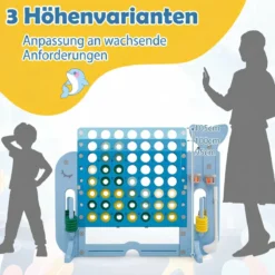 Riesiges 4 Gewinnt Spiel im Wal-Design Höhenverstellbares Kinderspielzeug mit 42 Jumbo-Ringen Blau