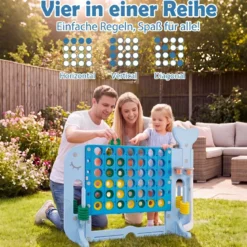 Riesiges 4 Gewinnt Spiel im Wal-Design Höhenverstellbares Kinderspielzeug mit 42 Jumbo-Ringen Blau