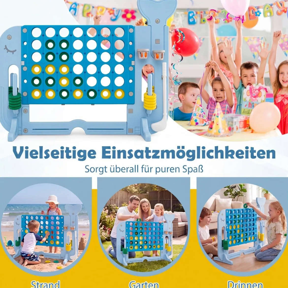 Riesiges 4 Gewinnt Spiel im Wal-Design Höhenverstellbares Kinderspielzeug mit 42 Jumbo-Ringen Blau