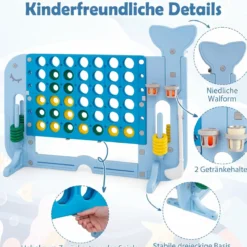 Riesiges 4 Gewinnt Spiel im Wal-Design Höhenverstellbares Kinderspielzeug mit 42 Jumbo-Ringen Blau