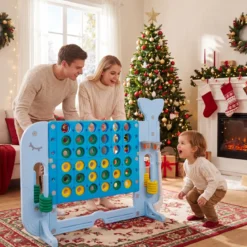 Riesiges 4 Gewinnt Spiel im Wal-Design Höhenverstellbares Kinderspielzeug mit 42 Jumbo-Ringen Blau