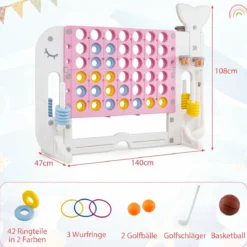 Riesiges 4 Gewinnt Spiel im Wal-Design Höhenverstellbares Kinderspielzeug mit 42 Jumbo-Ringen Rosa