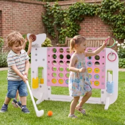 Riesiges 4 Gewinnt Spiel im Wal-Design Höhenverstellbares Kinderspielzeug mit 42 Jumbo-Ringen Rosa
