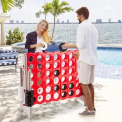 Riesiges 4 Gewinnt Spiel mit 42 Ringen & Schnellspannhebel für 2 Spieler Strategiespiel Rot