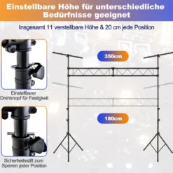 Robustes DJ-Lichtstativ aus Metall mit einstellbarer Höhe einziehbaren T-Stangen Stativständern Schwarz