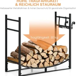 Robustes Kaminregal Brennholzregal mit abnehmbarem Anzündhalter 84 x 33 x 76 cm Schwarz