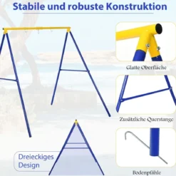 Robustes Metall-Schaukelgestell A-Rahmen Gartenschaukel Gestell 194 x 184 x 180 cm Blau + Gelb