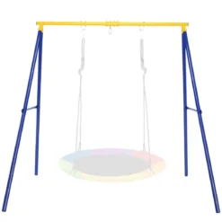 Robustes Metall-Schaukelgestell A-Rahmen Gartenschaukel Gestell 194 x 184 x 180 cm Blau + Gelb