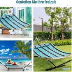 Robuste Tragbare Outdoor Hängematte mit abnehmbarem Kissen für den Innen- und Außenbereich Blau