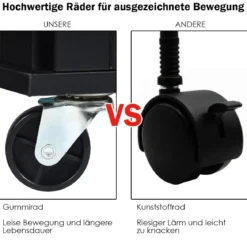 Rollbarer Küchenwagen mit klappbarer Arbeitsfläche Kücheninsel 136 x 76 x 91 cm Schwarz