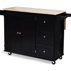 Rollbarer Küchenwagen mit klappbarer Arbeitsfläche Kücheninsel 136 x 76 x 91 cm Schwarz