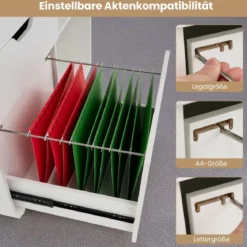 Rollcontainer mit 3 Schubladen Aktenschrank mit Rollen und offenen Fächern Weiß/Rustikal Braun