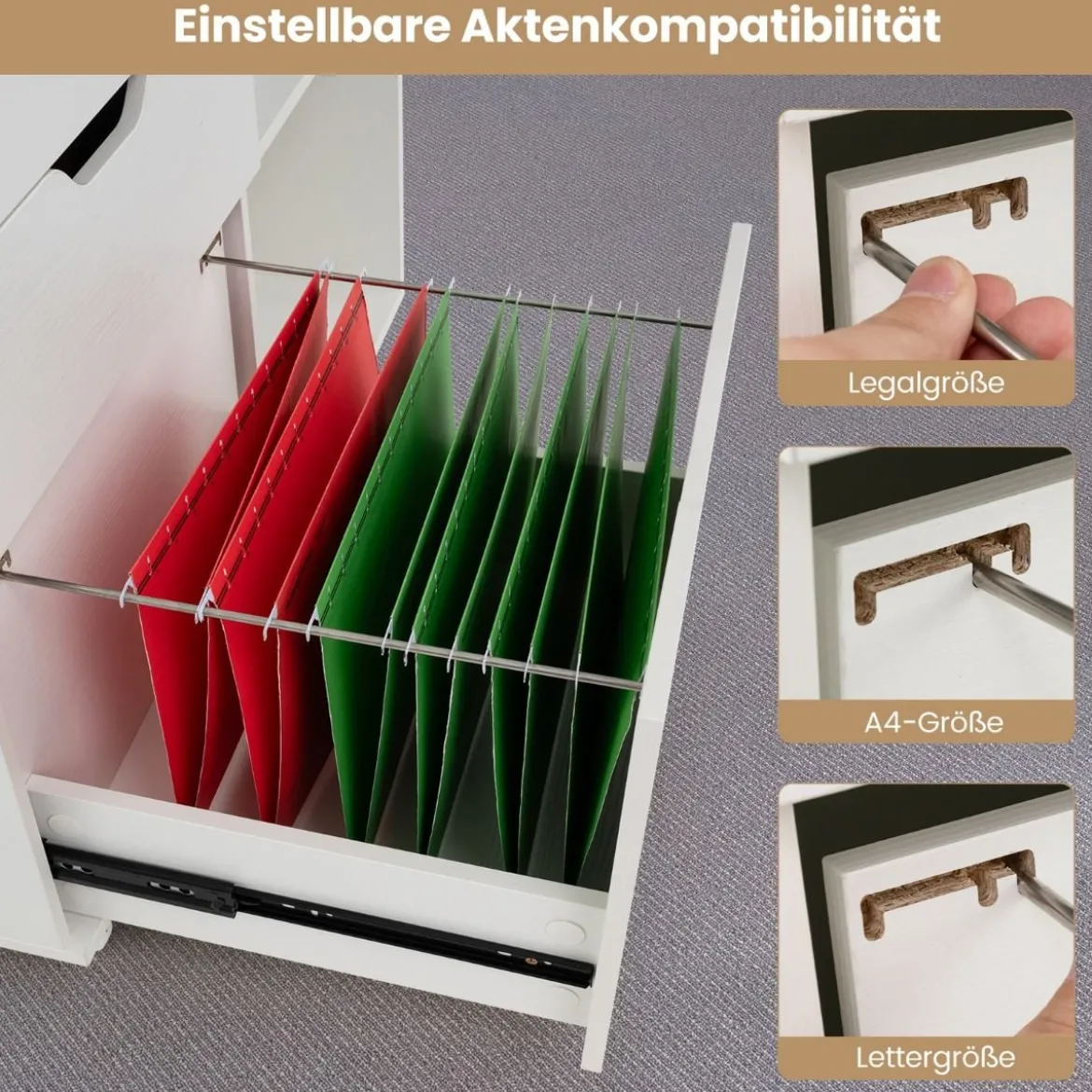 Rollcontainer mit 3 Schubladen Aktenschrank mit Rollen und offenen Fächern Weiß/Rustikal Braun