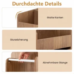 Rollcontainer mit 3 Schubladen 2 Rollstangen & 3 Fächern Bastelwagen 48,5 x 33,5 x 85,5 cm