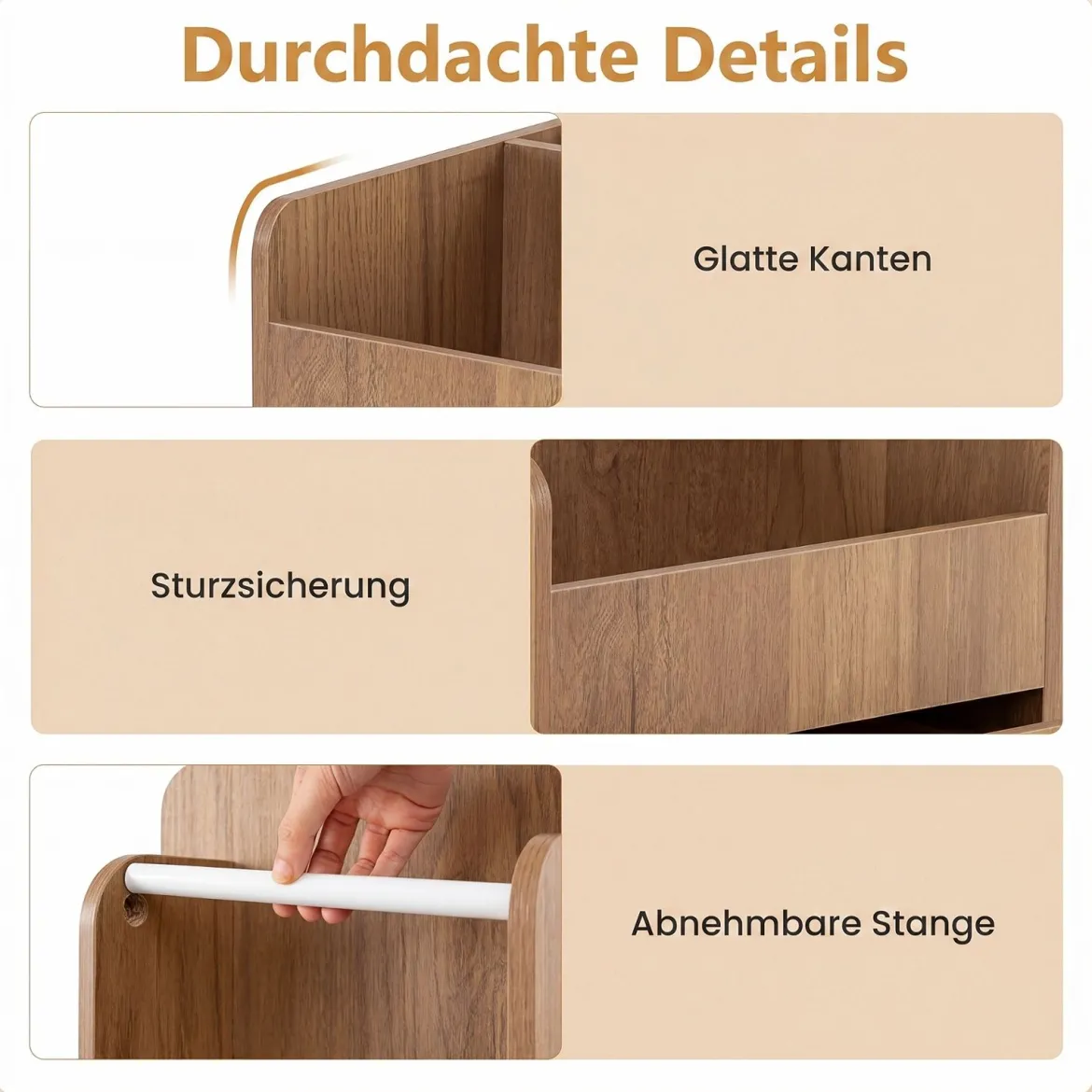 Rollcontainer mit 3 Schubladen 2 Rollstangen & 3 Fächern Bastelwagen 48,5 x 33,5 x 85,5 cm
