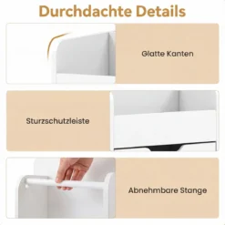 Rollcontainer mit 3 Schubladen 2 Rollstangen & 3 Fächern Bastelwagen 48,5 x 33,5 x 85,5 cm