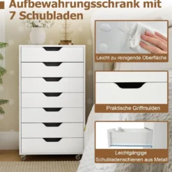 Rollcontainer mit 7 Schubladen & Rädern Mobiler Aktenschrank Bürocontainer Rollschrank Weiß