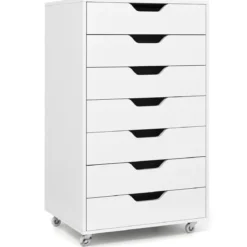 Rollcontainer mit 7 Schubladen & Rädern Mobiler Aktenschrank Bürocontainer Rollschrank Weiß