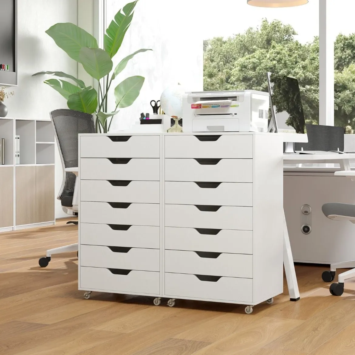 Rollcontainer mit 7 Schubladen & Rädern Mobiler Aktenschrank Bürocontainer Rollschrank Weiß