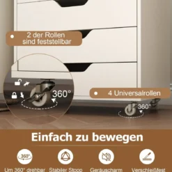 Rollcontainer mit 7 Schubladen & Rädern Mobiler Aktenschrank Bürocontainer Rollschrank Weiß