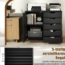 Rollcontainer mit 5 Schubladen & Tür & Arbeitsplatte & Rollen Mobiler Aktenschrank