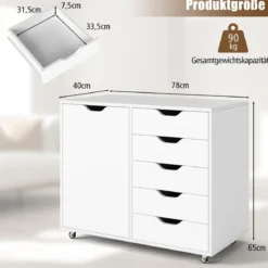 Rollcontainer mit 5 Schubladen & Tür & Arbeitsplatte & Rollen Mobiler Aktenschrank