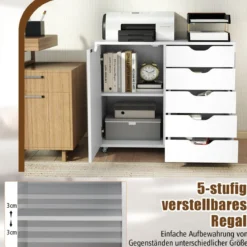 Rollcontainer mit 5 Schubladen & Tür & Arbeitsplatte & Rollen Mobiler Aktenschrank