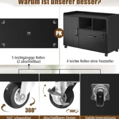 Rollcontainer mit 5 Schubladen & Tür & Arbeitsplatte & Rollen Mobiler Aktenschrank