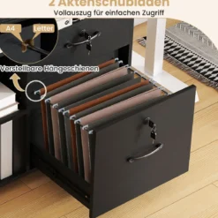 Rollcontainer mit 4 Schubladen mobiler Aktenschrank abschließbar mit verstellbarem Regal & offenen Fächern Schwarz