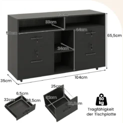 Rollcontainer mit 4 Schubladen mobiler Aktenschrank abschließbar mit verstellbarem Regal & offenen Fächern Schwarz