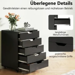Rollcontainer mit 5 Schubladen Mobiler Aktenschrank mit Rädern Bürocontainer