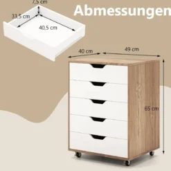 Rollcontainer mit 5 Schubladen Mobiler Aktenschrank mit Rädern Bürocontainer