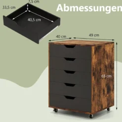 Rollcontainer mit 5 Schubladen Mobiler Aktenschrank mit Rädern Bürocontainer