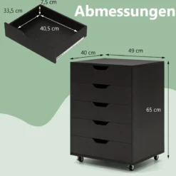 Rollcontainer mit 5 Schubladen Mobiler Aktenschrank mit Rädern Bürocontainer