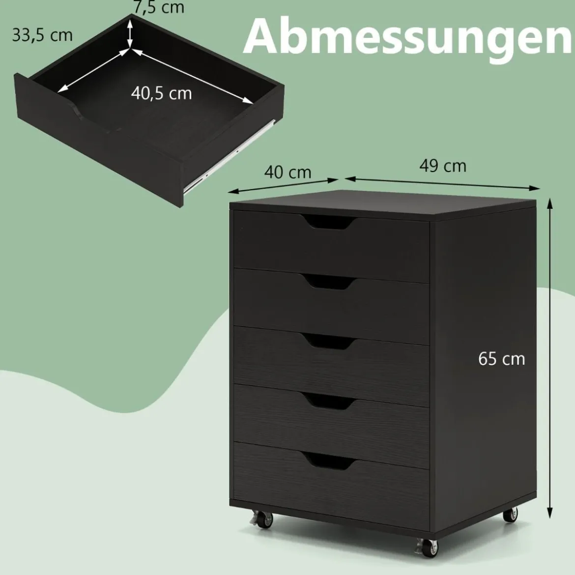 Rollcontainer mit 5 Schubladen Mobiler Aktenschrank mit Rädern Bürocontainer