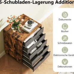 Rollcontainer mit 5 Schubladen Mobiler Aktenschrank mit Rädern Bürocontainer