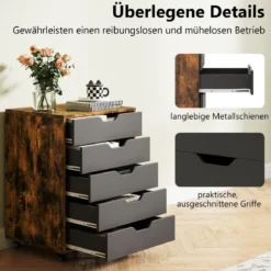 Rollcontainer mit 5 Schubladen Mobiler Aktenschrank mit Rädern Bürocontainer