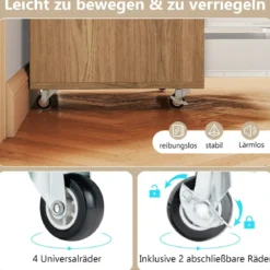 Rollcontainer mit 5 Schubladen Mobiler Aktenschrank mit Rädern Bürocontainer