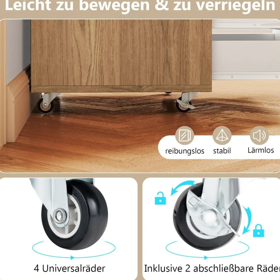 Rollcontainer mit 5 Schubladen Mobiler Aktenschrank mit Rädern Bürocontainer