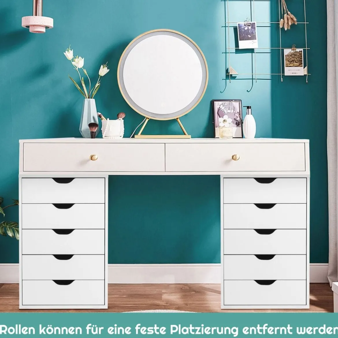 Rollcontainer mit 5 Schubladen Mobiler Aktenschrank mit Rädern Bürocontainer