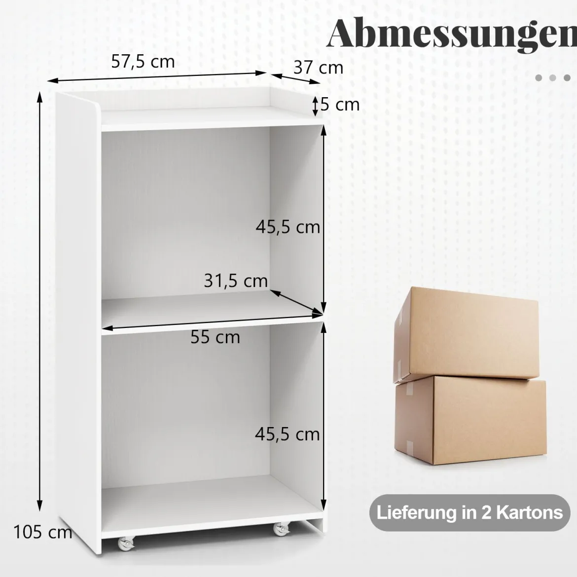 Rollender Stehpult Rednerpult mit 2 Ablagefächern Podiumständer mit 4 Universalrollen 57,5 x 37 x 105 cm Weiß