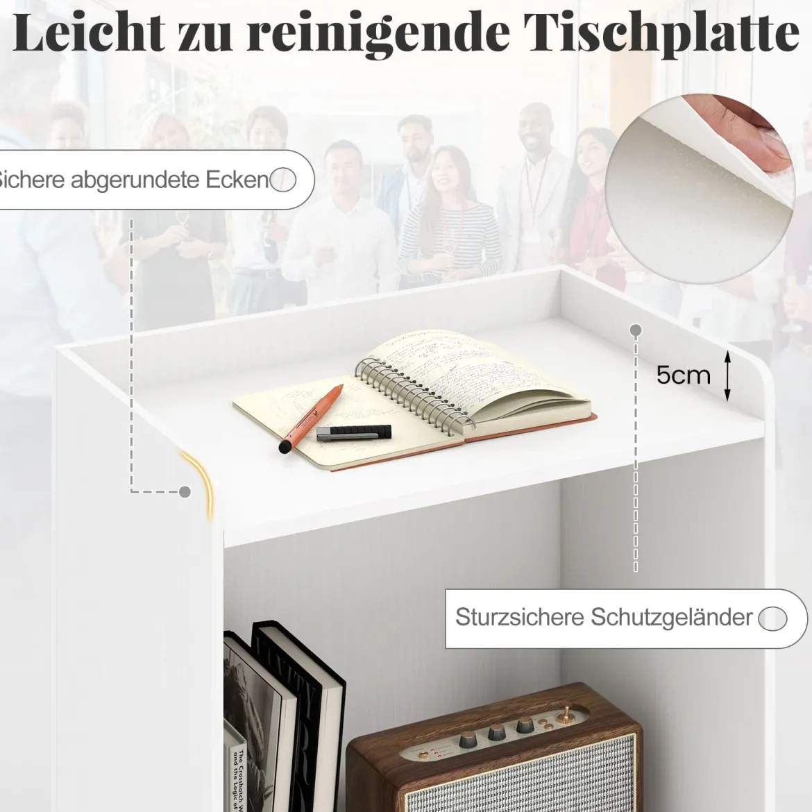 Rollender Stehpult Rednerpult mit 2 Ablagefächern Podiumständer mit 4 Universalrollen 57,5 x 37 x 105 cm Weiß