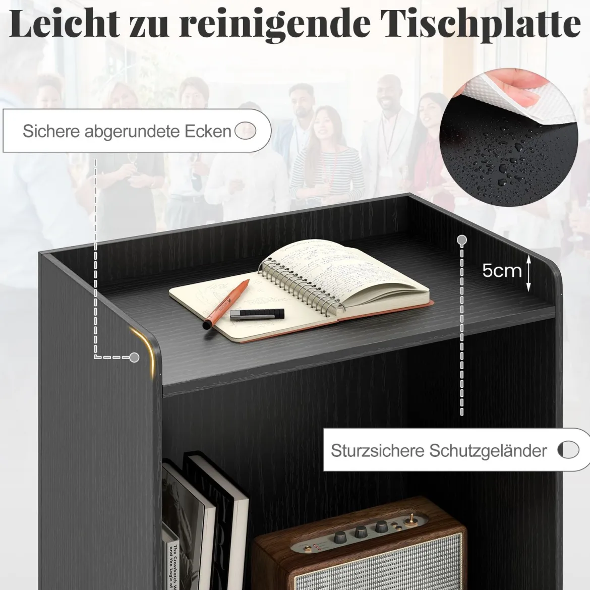Rollender Stehpult Rednerpult mit 2 Ablagefächern Podiumständer mit 4 Universalrollen 57,5 x 37 x 105 cm Schwarz