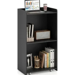 Rollender Stehpult Rednerpult mit 2 Ablagefächern Podiumständer mit 4 Universalrollen 57,5 x 37 x 105 cm Schwarz