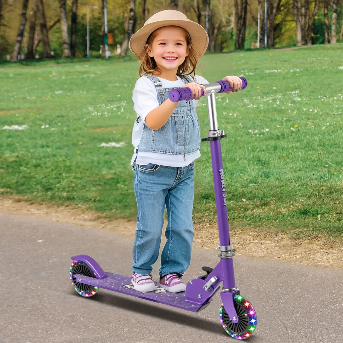 Roller Kinder klappbar Kinderroller mit LED-Räder Lenker Ständer & Tragegurt Scooter Lila