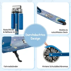 Roller Kinder klappbar Kinderroller mit LED-Räder Lenker Ständer & Tragegurt Scooter Blau